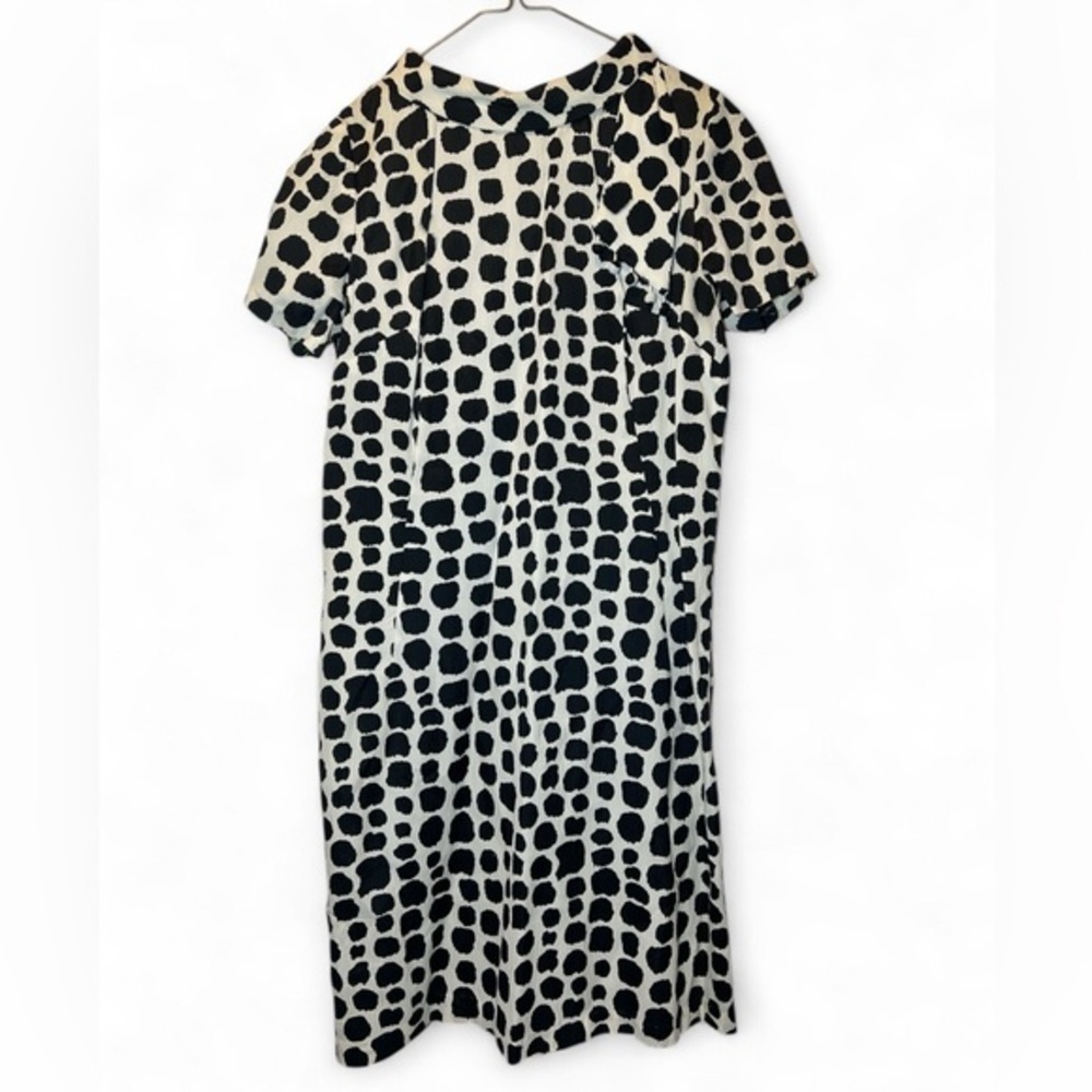 Vintage 1960 Black White Dress w/ Built in Tassel Scarf Rear Zipper Dress 16 1/2